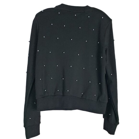 H&M Women Small Pearl Beaded Heavy Cotton Black Sweatshirt NWT - Picture 3 of 11